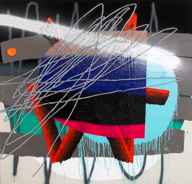 Trudy Benson, "Gates" (2012). Acrylic, enamel, spray paint and oil on canvas, 77 x 80 inches