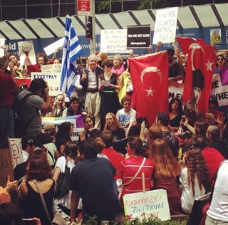 A representative of AKNY-Greek Solidarity Movement addressing the crowd at #OccupyGeziNYC. (click to enlarge)