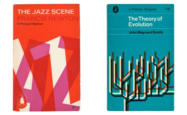 Cover design for "The Jazz Scene" by Francis Newton (1961), for Penguin Books; Cover design for "The Theory of Evolution" by John Maynard Smith (1962), for Penguin Books;
