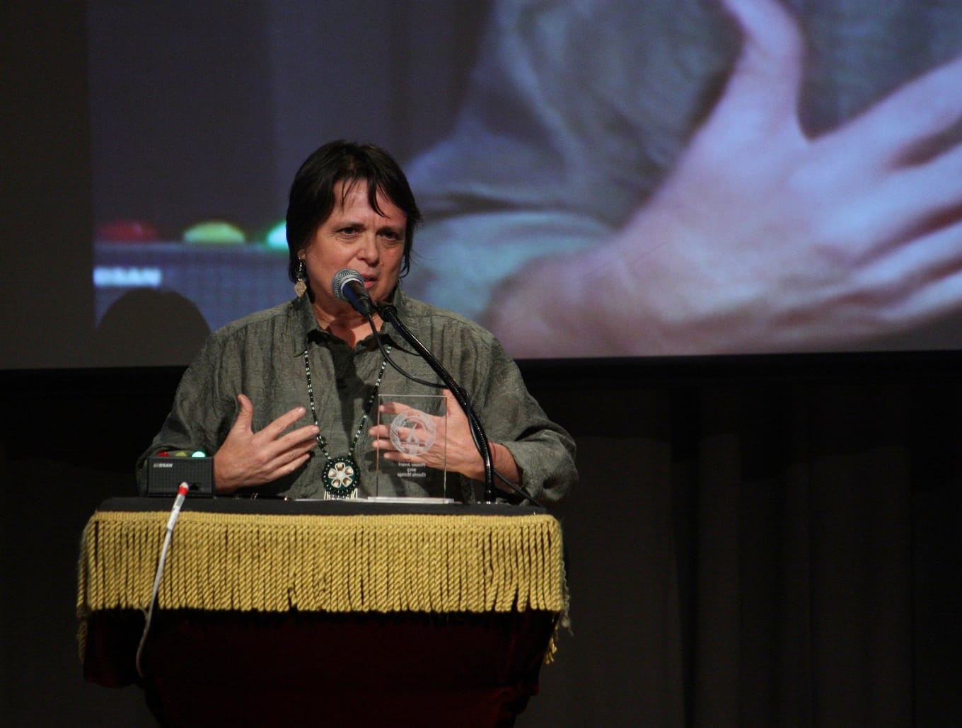 Cherríe Moraga giving her acceptance speech. (Photo: David Martin)