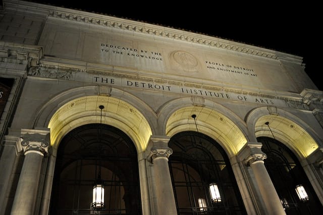 The inscription of the facade of the Detroit Institute of Arts reads, "Dedicated by the people of Detroit to the knowledge and enjoyment of art," which at this point is starting to sound cruelly ironic. (image via Flickr/glennia)