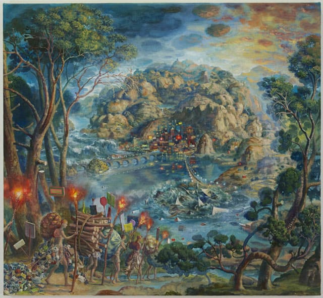 Julie Heffernan, "Study for Self Portrait for Hikers" (2013), oil on canvas, 50 x 54 in