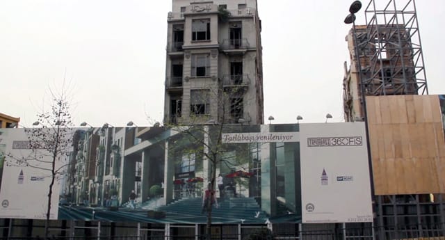 A billboard advertisement promises a new, gentrified neighborhood of Tarlabaşı near Taksim. Forced evictions cleared poor ethnic minorities to make way for luxury residences. (Photo: Christian Pichlkastner, used with permission)