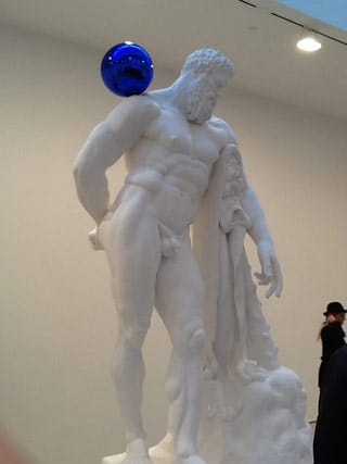 Jeff Koons, "Gazing Ball (Farnese Hercules)" (2013), plaster and glass, 128 1/2 x 66 15/16 x 48 5/8 inches, 326.4 x 170 x 123.5 cm (click to enlarge)