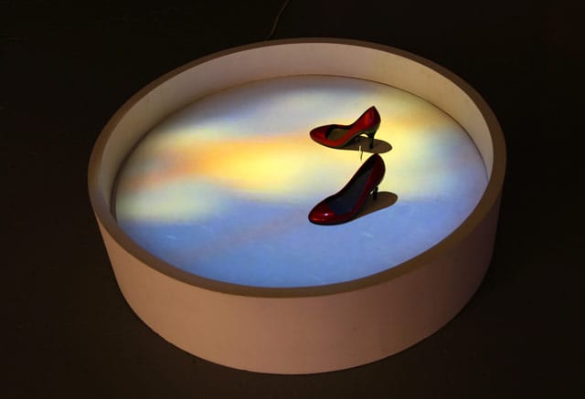 Christine Laquet, with voice by Lena Hawkins, "If by loved possessed" (2013), video projection on a cylindric platform, high heels, loudspeakers, 8 min (all images courtesy the artist)