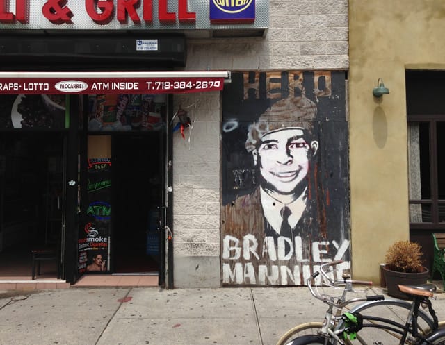 The mural was created by BAHM in 2011 and it is back on Nassau Avenue. (all photos by the author for Hyperallergic)