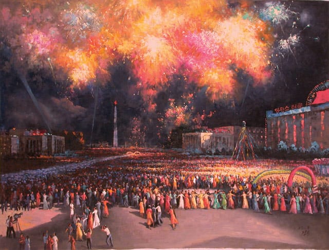 Han Guang Hun, "Dance Party in Open Air" (2006), oil, 78 x 103 cm (via mansudaeartstudio.com)