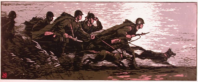 Kim Hak Rim, "Emergency Call" (1999), woodcut, 32 x 80 cm