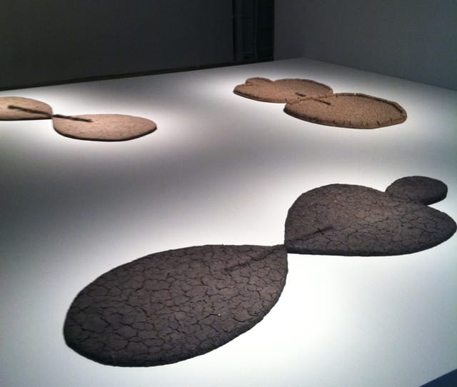Ana Mendieta sculptures made from earth and binder on wood (photo by the author)