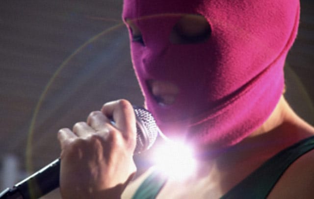 A member of Pussy Riot performing their "punk prayer," from the film "Pussy Riot: A Punk Prayer" (courtesy Roast Beef Productions/the filmmakers)