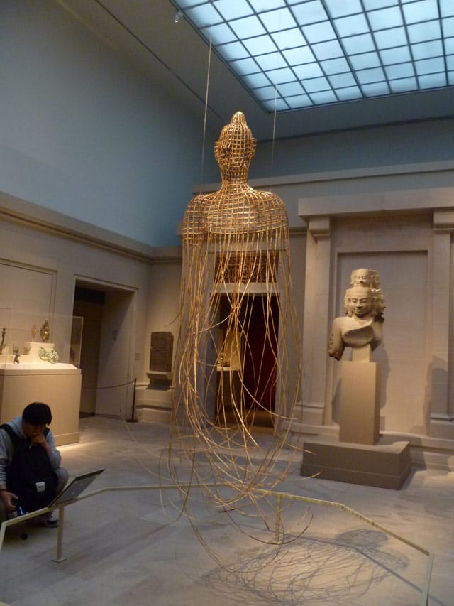 Sopheap Pich, "Buddha 2" (2009), rattan, wire, dye, 100 x 29 x 9 in / 254 x 73.7 x 22.9 cm (The Metropolitan Museum of Art) (all photos by the author for Hyperallergic)