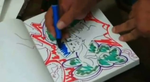 New York graffiti writer T-Kid's black book in Bomb It (2007) (Screen capture by author)