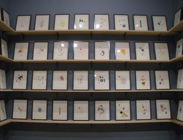 Dannielle Tegeder, "Library of Abstract Sound" (2013), multimedia installation including 100 drawings and video monitor display, room dimensions: 12 x 12 x 15 ft