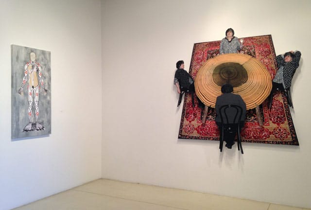 "Susan Weil: Time's Place," installation view at Sundaram Tagore Gallery, with "Georgia" (2013), left, and "Perspectacle" (2013), right (photo by Jason Andrew, all images courtesy Sundaram Tagore Gallery)