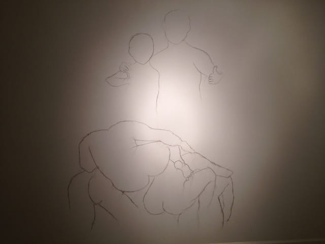 Brenna Conley-Fonda, "Untitled (Photograph by SPC. Charles A. Graner, SPC. Lynndie England and SPC. Sabrina Harman)", hair, glue on watercolor paper 20 x 24 inches