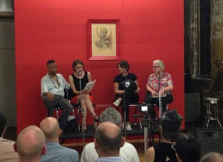 Panelists Jack Waters, Esther Kaplan, Rayya Elias, and Cynthia Carr (click to enlarge)