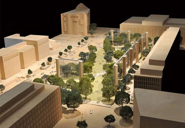 A model of Gehry's proposed design for the Eisenhower Memorial that has been rejected. (via blog.archpaper.com)