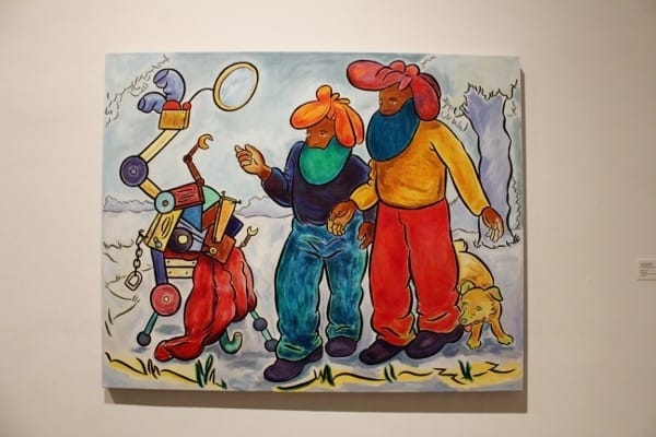 Figures clad in surreal outfits, holding onto unidentifiable objects and weird shapes. San Francisco artist crosses the language of coloring books with the truly bizarre. Would love to see more of these.