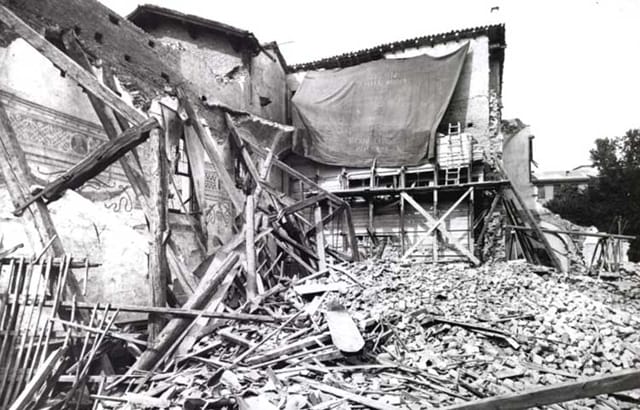 Church of Santa Maria delle Grazie after the 1943 bombing (photograph by Victor R. Boswell, via National Geographic)