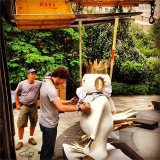 Artist Olaf Breuning installing his work for Public Art Fund's "Lightness of Being" (via PAF on Instagram)