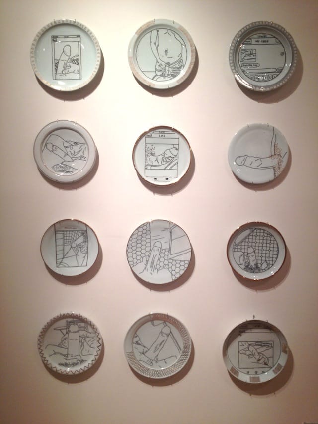 Dustin Yager, "Minneapolis Boys Cycle" porcelain and gold luster 14 x 2 inches