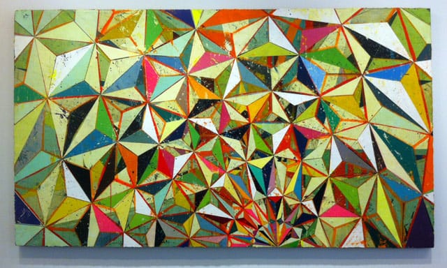 Jason Rohlf, "Soundings" (2013), acrylic on canvas, 44 x 77 in (all photos by the author for Hyperallergic)