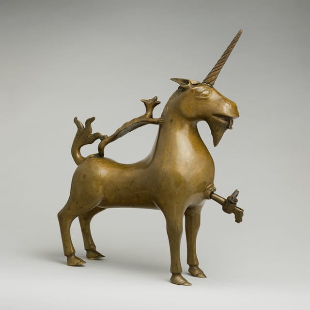 "Unicorn Aquamanile" from Germany (1425–50), copper alloy, 15 1/2 x 11 1/2 x 4 7/16 in. (© The Metropolitan Museum of Art)