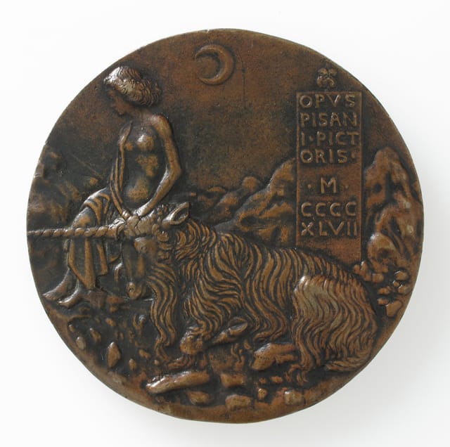 "Medal of Cecilia Gonzaga Pisanello" from Italy (1447), copper alloy, 3 5/16 in. diam. (Dr. Stephen K. and Janie Woo Scher Collection)
