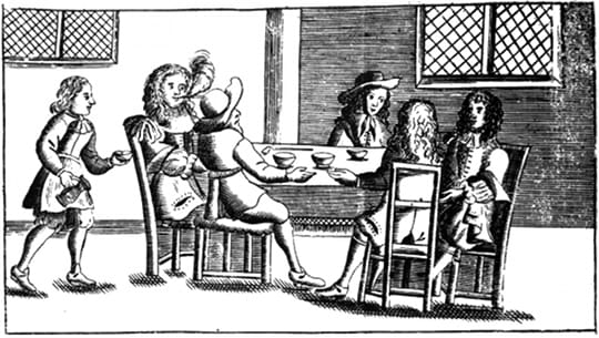 The earliest known image of a coffeehouse dated to 1674, showing the kind of coffeehouse familiar to Samuel Pepys (via via publicdomainreview)