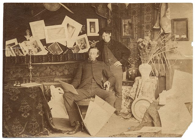 Painters Edmund Clarence Messer and Blayden Tasker Snyder in a Paris studio (ca. 1884) (via Smithsonian Institution)