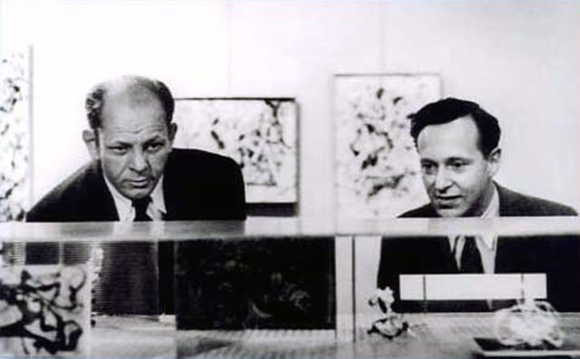 Jackson Pollock and Peter Blake viewing the model of Blakes Ideal Museum for a small city at Betty Parsons Gallery