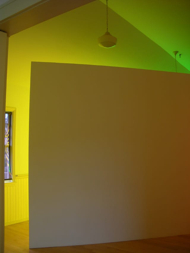 Colored shadows fill the space.