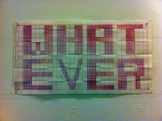 Janene Eaton, “Whatever” (n.d.), acrylic on paper (courtesy of Black Projects, Melbourne) (all photos by the author for Hyperallergic)