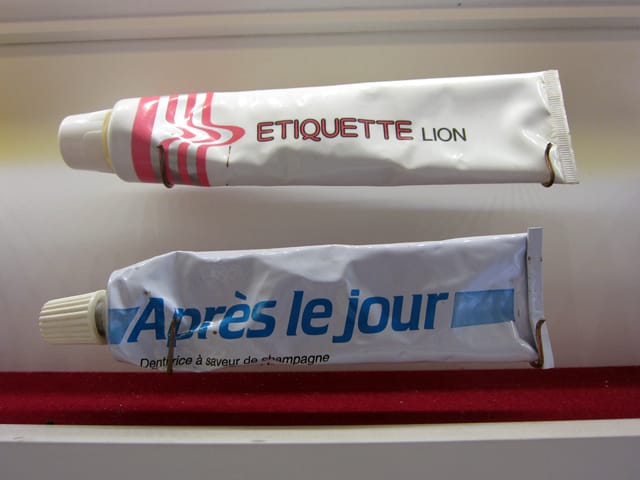 Detail of the display of toothpastes from around the world