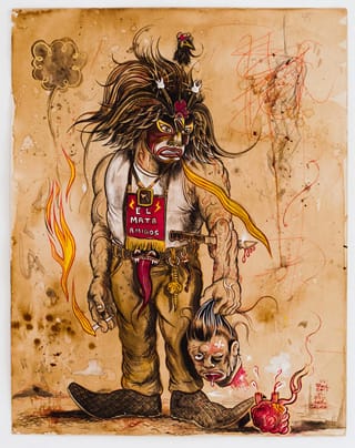 Raúl Gonzalez, "El Mata Amigos" (2011), mixed media on paper (click to enlarge)