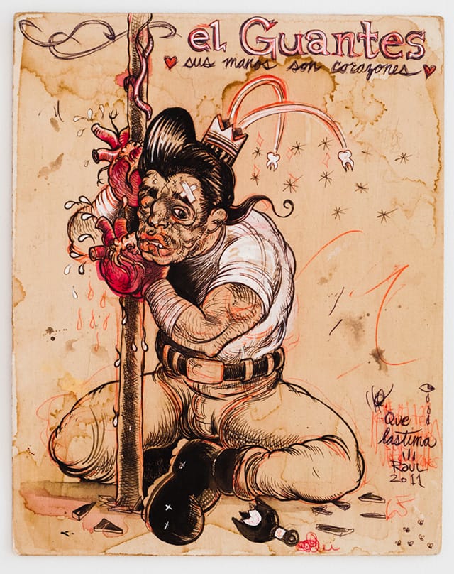 Raúl Gonzalez, "Los Guantes" (2012), mixed media on paper