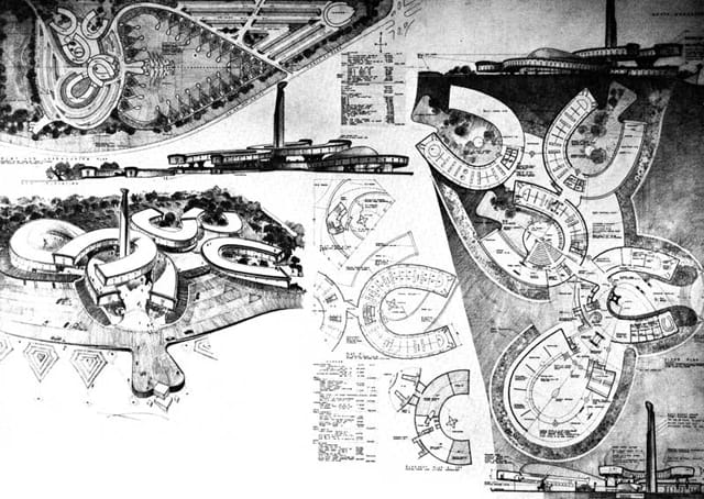 Bruce Goff's 1960 design for the Cowboy Hall of Fame (via Arquelogía del Futuro)