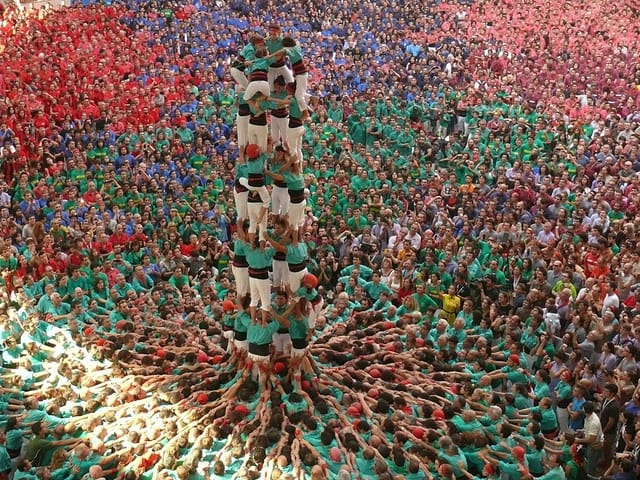 A human tower at the Concurs de Castells in 2012 (photograph by Joan Grífols)