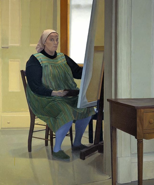 Catherine Murphy, "Self Portrait at Easel" (1973)