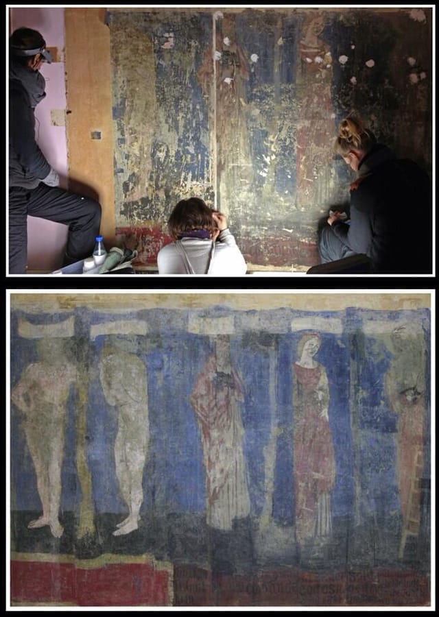 The mural before and after conservation