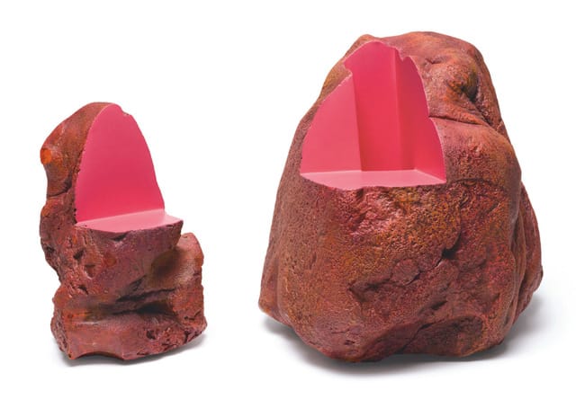 Ken Price, "The Pinkest and the Heaviest" (1986), fired and painted clay, two parts: 7 x 4 ½ x 3 ¾ in, 8 ½ x 8 ½ x 7 ¾ in (Betty Lee and Aaron Stern Collection) (© Ken Price, photo © Fredrik Nilsen, courtesy Metropolitan Museum)