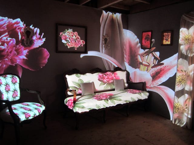 Carmen Osterlye, "Den of Blossomy" (2013), found furniture, two-channel video projection