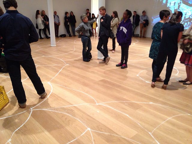 The chalk drawings on the floor of the Drawing Center's main gallery for Susan Hefuna and Luca Veggetti's "NOTATIONOTATIONS" (2013) (all images by the author for Hyperallergic)