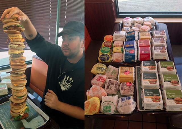 Nick at Dude Foods paid $140.33 to get every sandwich (breakfast, lunch, and dinner) on his local McDonald's menu … and this is what it looks like. Is it art? No, but it is visually impressive. (via dudefoods.com, h/t Gawker)