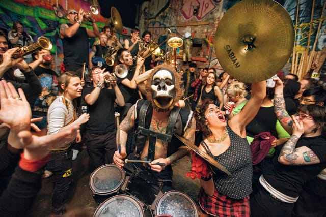 What Cheer? Brigade performing at C-Squat, Alphabet City, Manhattan, 2012