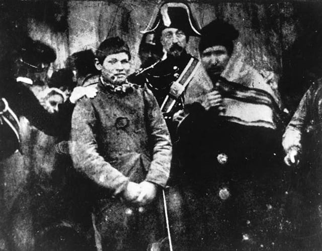 An 1847 daguerreotype believed to be the first news photograph, as well as the first photograph of an arrest (via Three Lions/Getty Images)