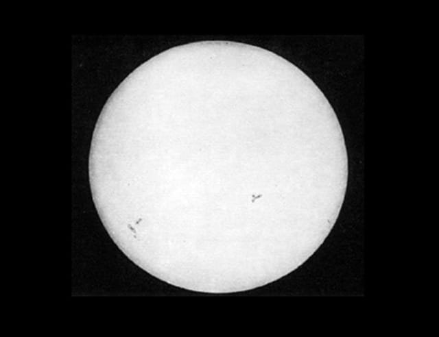 Daguerreotype of the sun from April 2, 1845 by French physcicist Louis Fizeau and Leon Foucault (via National Science Foundation, High Altitude Observatory)