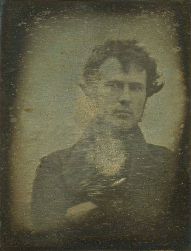 Robert Cornelius' self-portrait in daguerreotype (1839) (via Library of Congress)