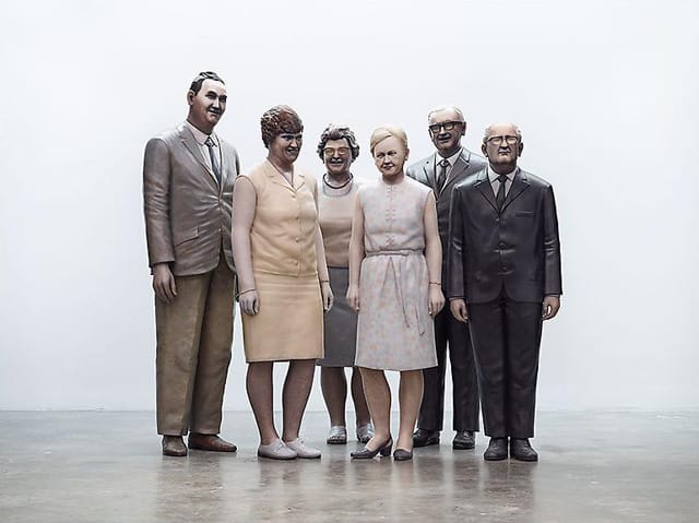 Martin Honert, "Group of Teachers" (2012), polyurethane, sand, glass, textiles and oil paint, 78 3/4 x 102 1/4 x 39 1/4 in (via matthewmarks.com)