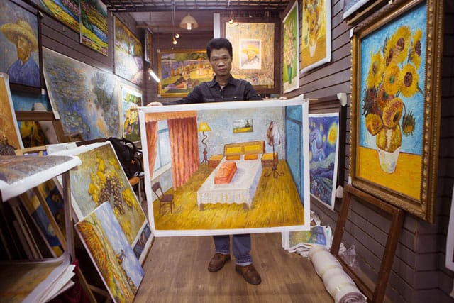 One of the participants in Zhenhan Hao's "Imitation" project drew his own bedroom in the style of Van Gogh, an artist he imitates endlessly for clients who want cheap copies of the Post-Impressionist's work. (all images copyright Zhenhan Hao and used with permission)